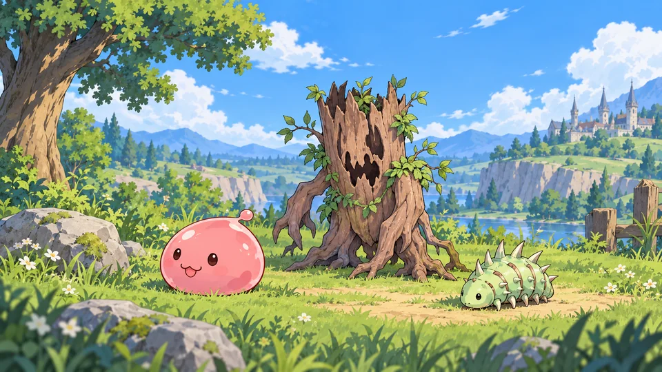 ภาพประกอบ Poring Fabre และ Willow ในพื้นที่ทุ่งสำหรับวางแผนออกล่า