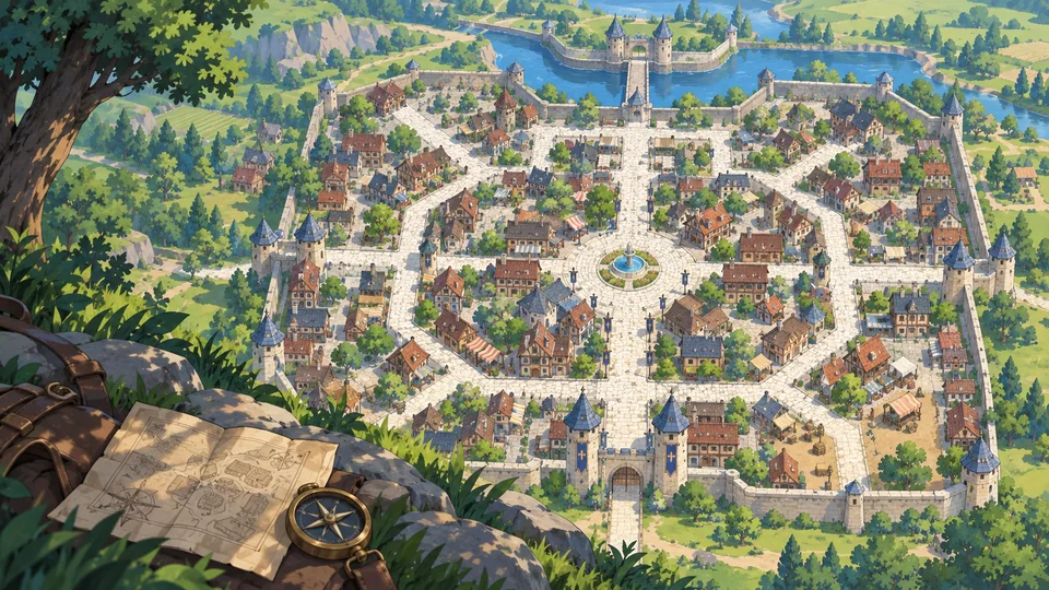 ภาพประกอบเส้นทางเมืองและทุ่งของ Prontera สำหรับการสำรวจโลก